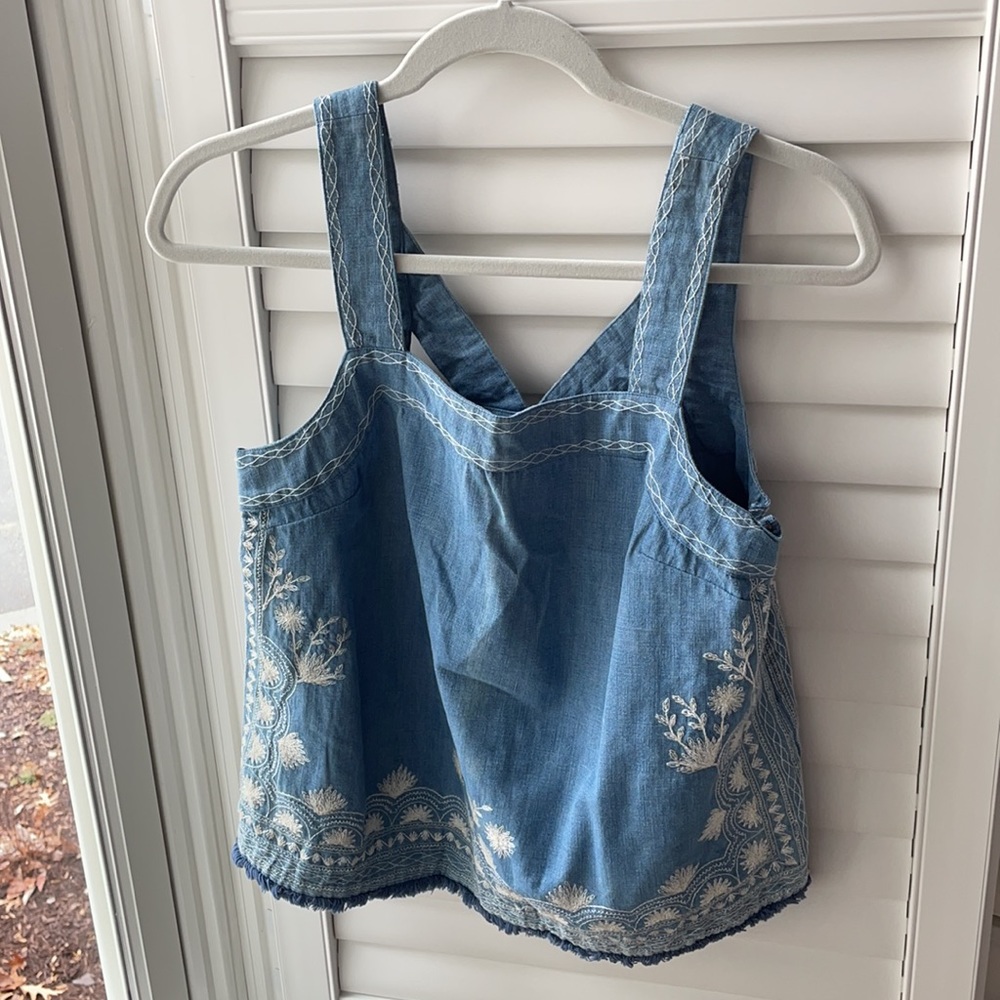 Meadow Rue by Anthropologie Embroidered Jean Tank